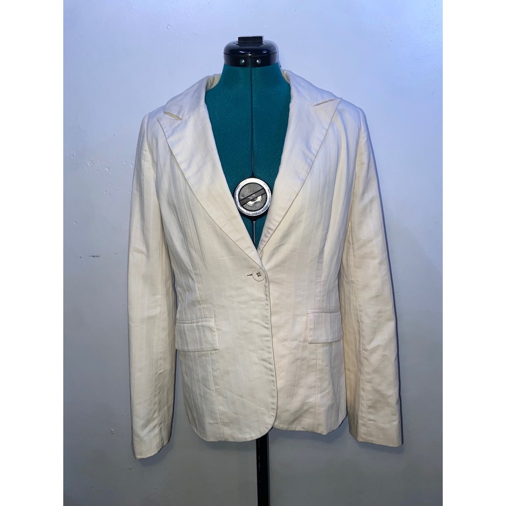 Arden B Y2K Cream Textured Stripe Jacquard Interior Blazer Jacket Academia Corp